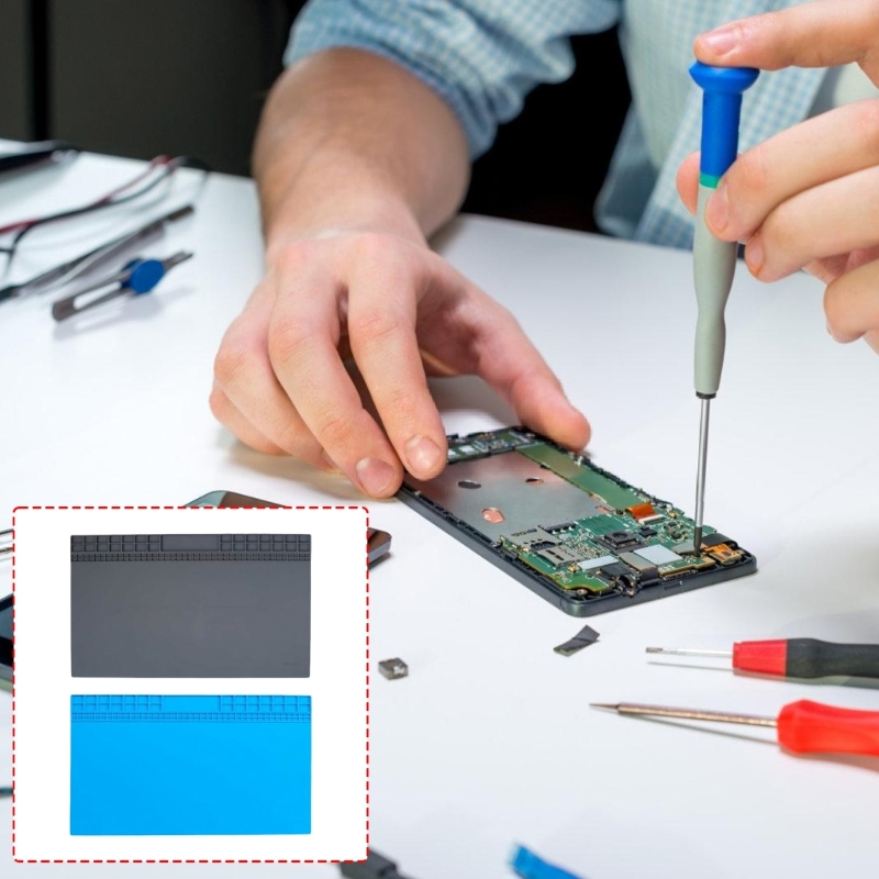 Electronics Repair Guide - 電子修理パッド シリコン作業パッド 60 x 35 はんだ付け作業用の成形保管トレイとネジガイド付き