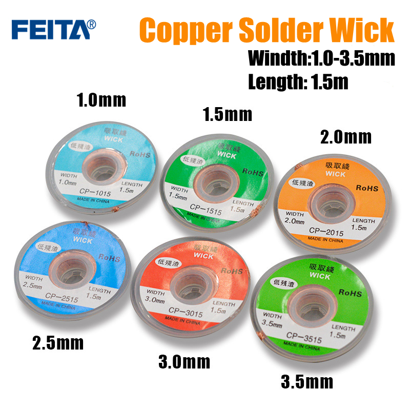 Solder Wick Braid - はんだ除去編組メッシュ溶接はんだリムーバー 1.0/1.5/2.5/3/3.5 ミリメートルはんだ芯ワイヤー錫リードコードフラックス電子修復ツール