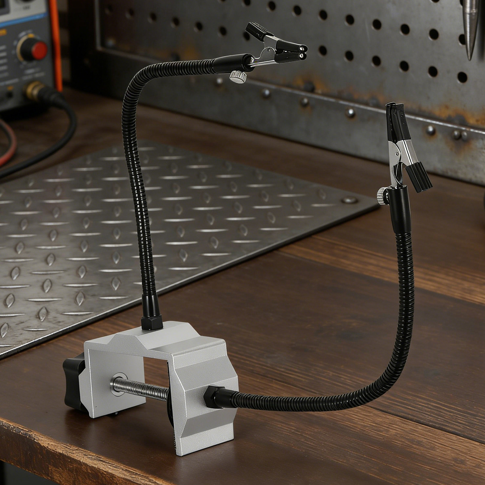 Electronics Repair Bench - 補助ハンドはんだ付けクランプ溶接ステーションベンチバイス、2つのフレキシブルアームと滑り止めベース付き、PCB修理、電子機器、ジュエリー用
