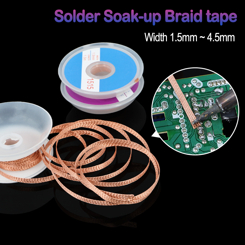 Solder Wick Braid - 1/2/5個入り はんだ吸い取りワイヤー 編み込み式 溶接はんだ幅1.5mm 2mm 2.5mm