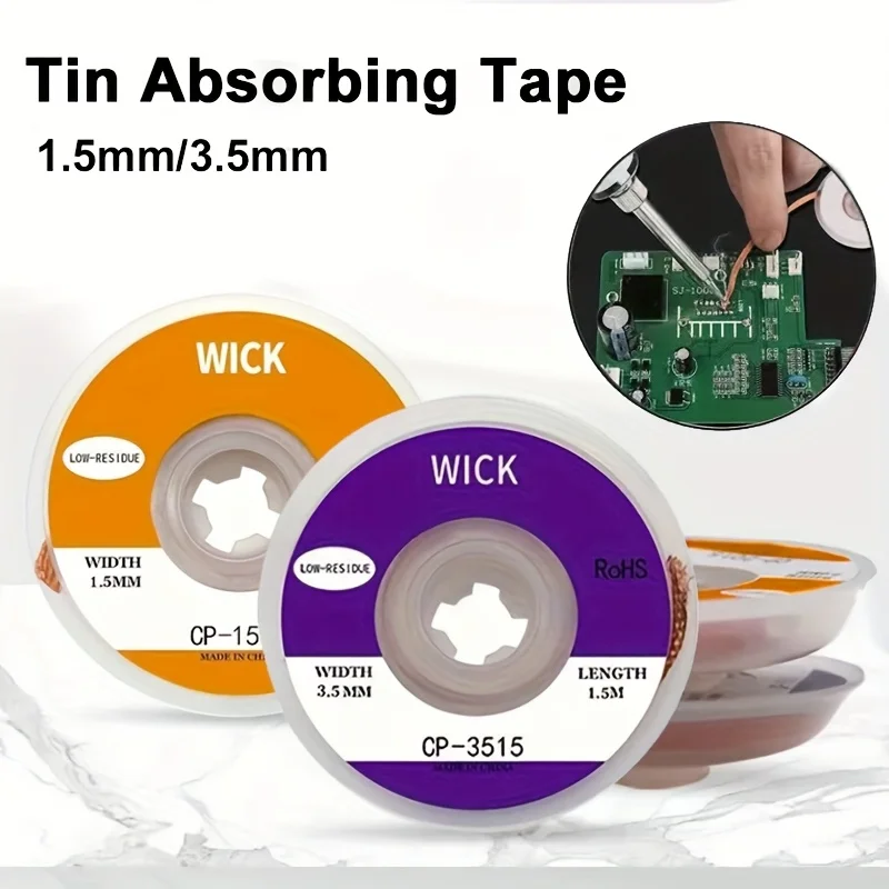 Solder Wick Braid - 1.5m はんだ吸い取りテープ 銅製 溶接はんだ除去剤 1.5-3.5mm ワイヤーはんだ吸い取り芯